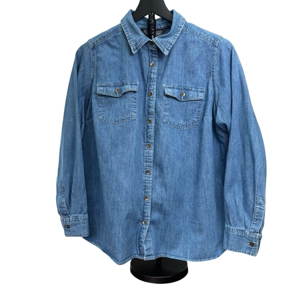 Market & Spruce Blue Weighted Rugged Denim Women’s XXL Button-Up Shirt - Picture 2 of 6